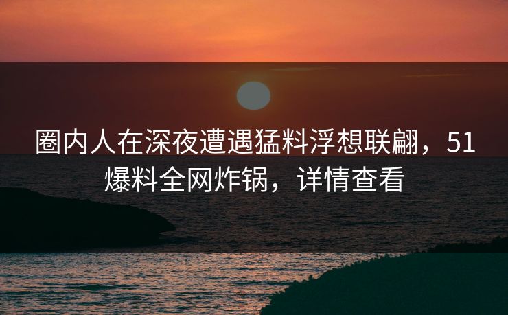 圈内人在深夜遭遇猛料浮想联翩，51爆料全网炸锅，详情查看